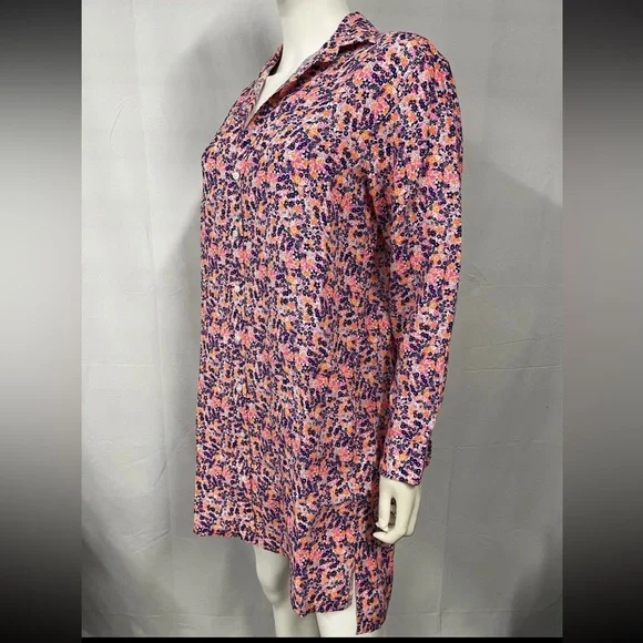 FRANK & EILEEN Colorful Floral Linen Relaxed Comfy Summer Resort Tunic Shirt S